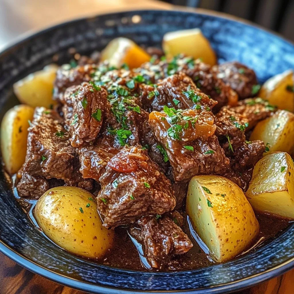 Slow Cooker Garlic Butter Beef with Potatoes