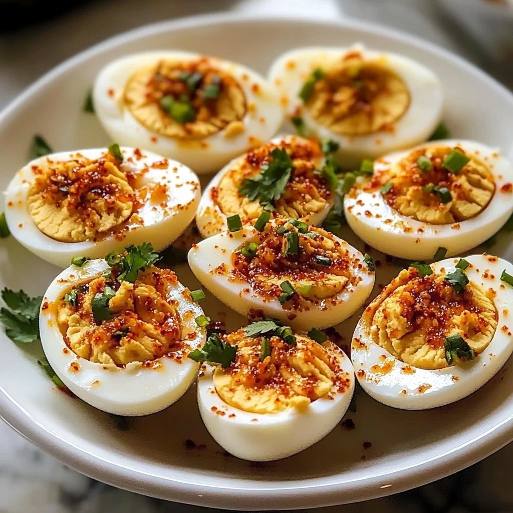 Spicy Chili Garlic Deviled Eggs