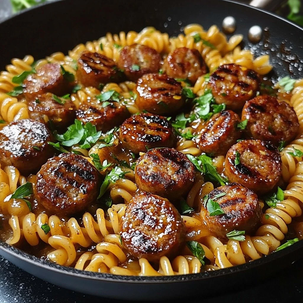 Sticky Honey Garlic Sausage Pasta Skillet