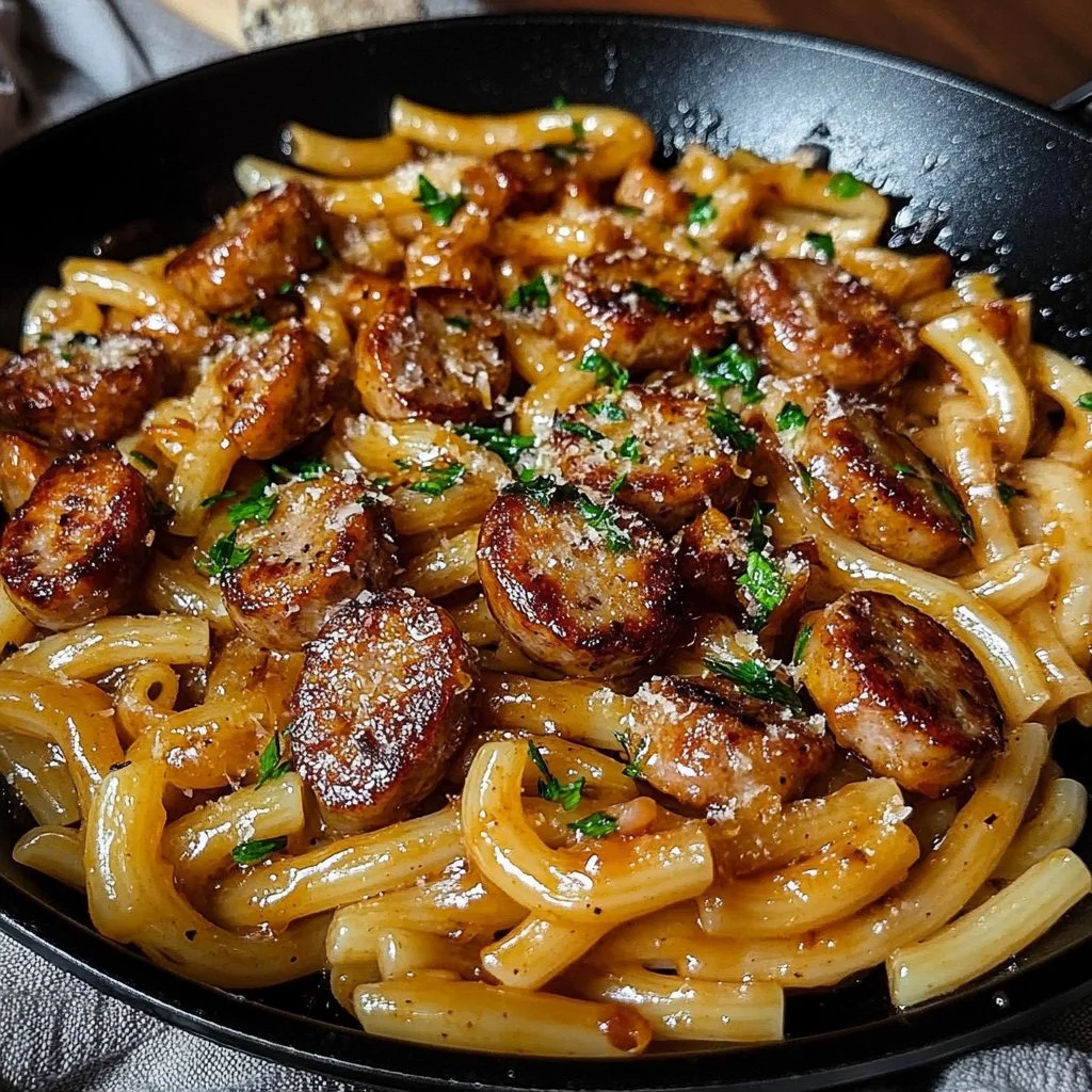 Sticky Honey Garlic Sausage Pasta Skillet