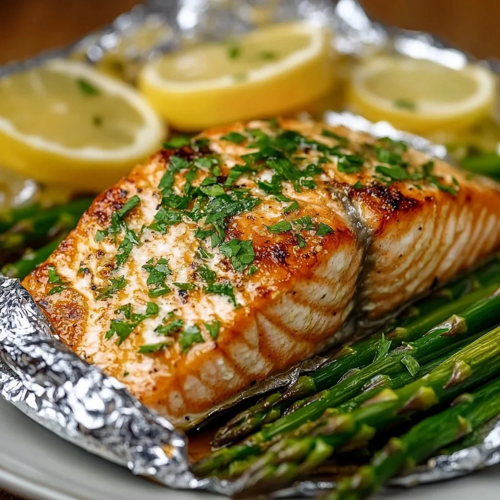 Baked Salmon in Foil with Asparagus