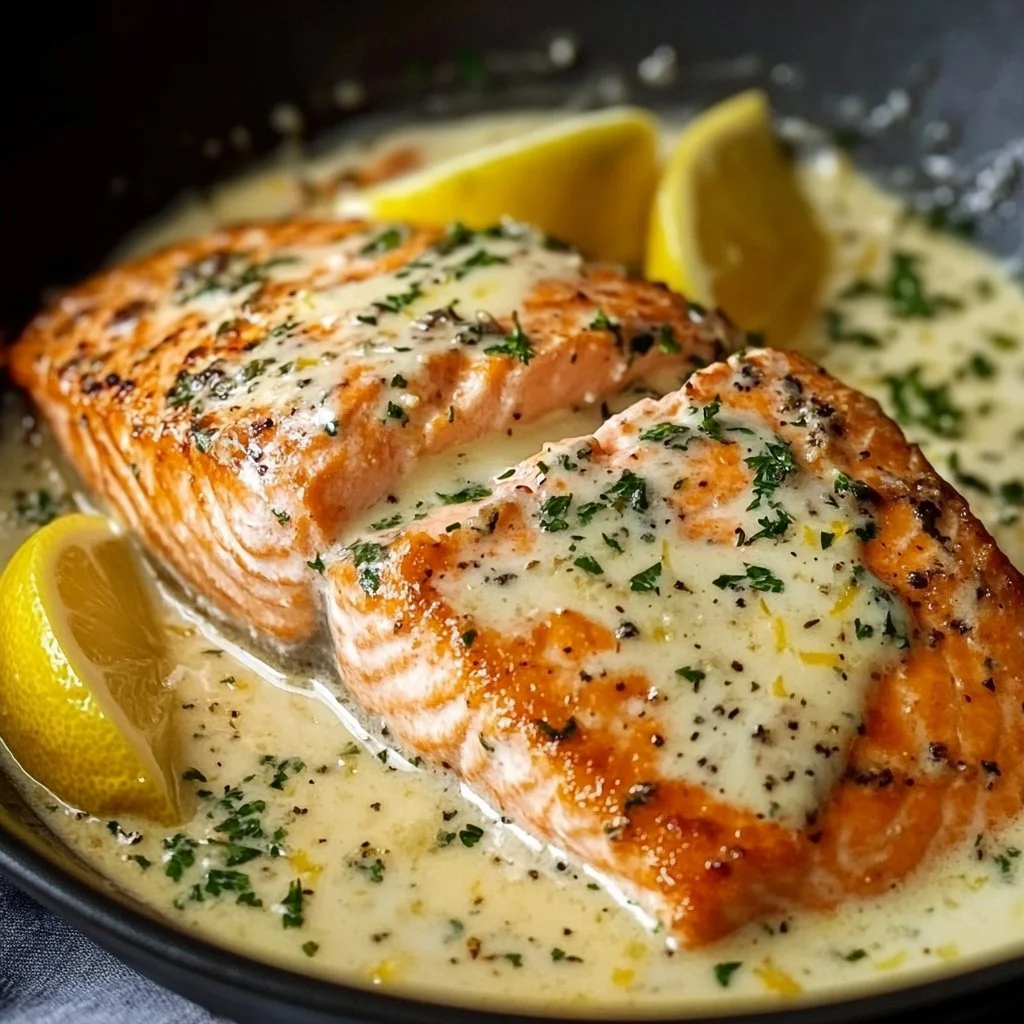 Baked Salmon with Lemon Butter Cream Sauce
