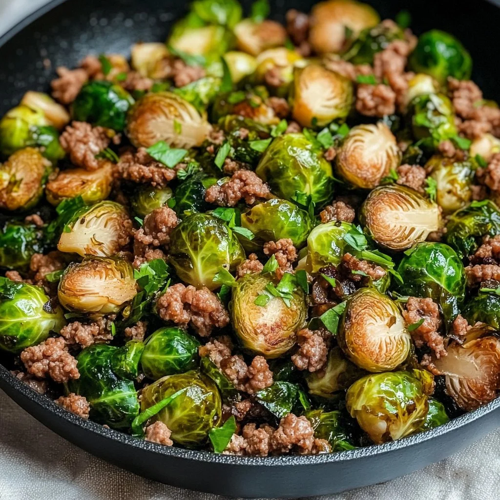 Brussels Sprouts and Ground Turkey Skillet