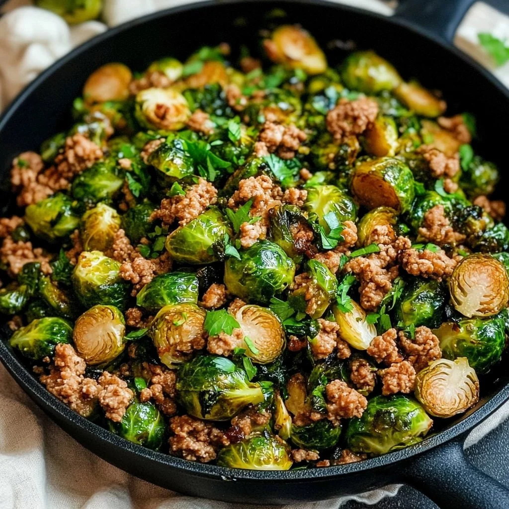 Brussels Sprouts and Ground Turkey Skillet