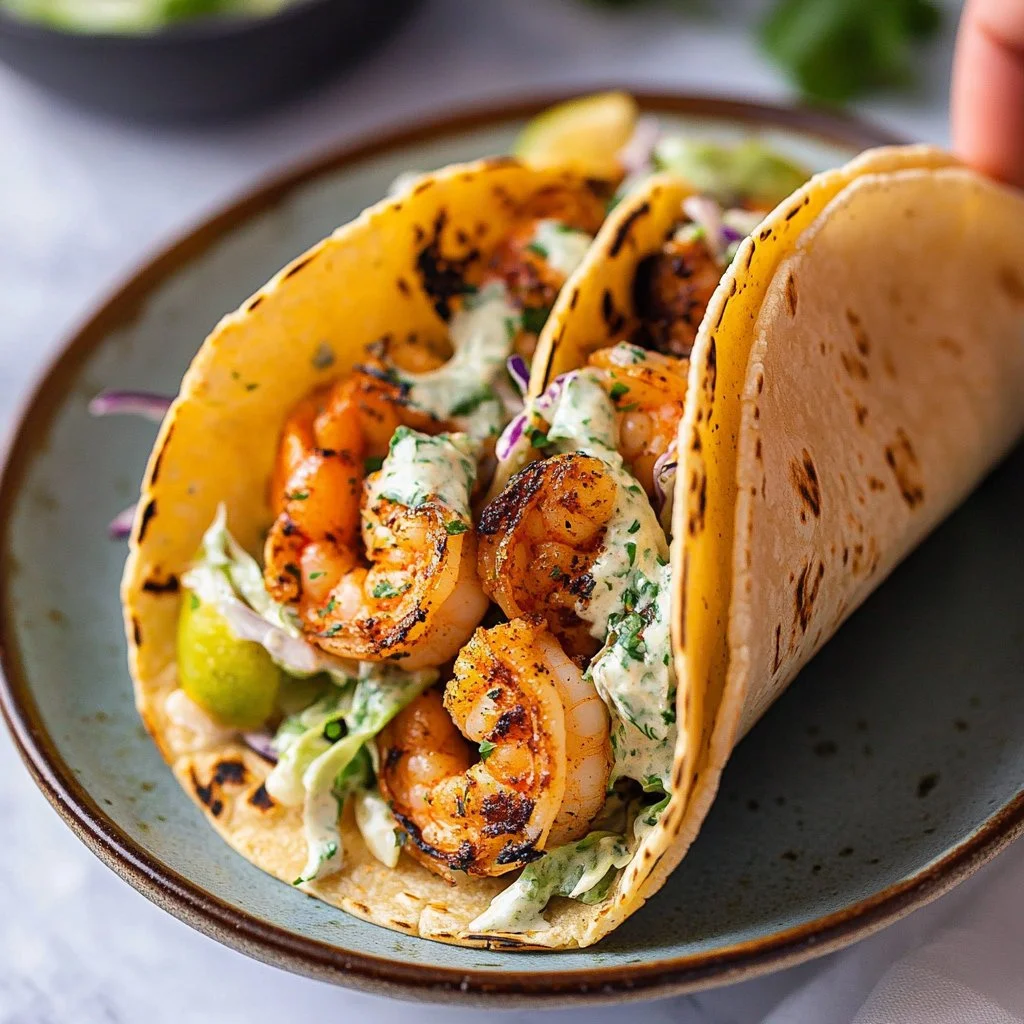Cilantro Lime Shrimp Tacos with Creamy Slaw