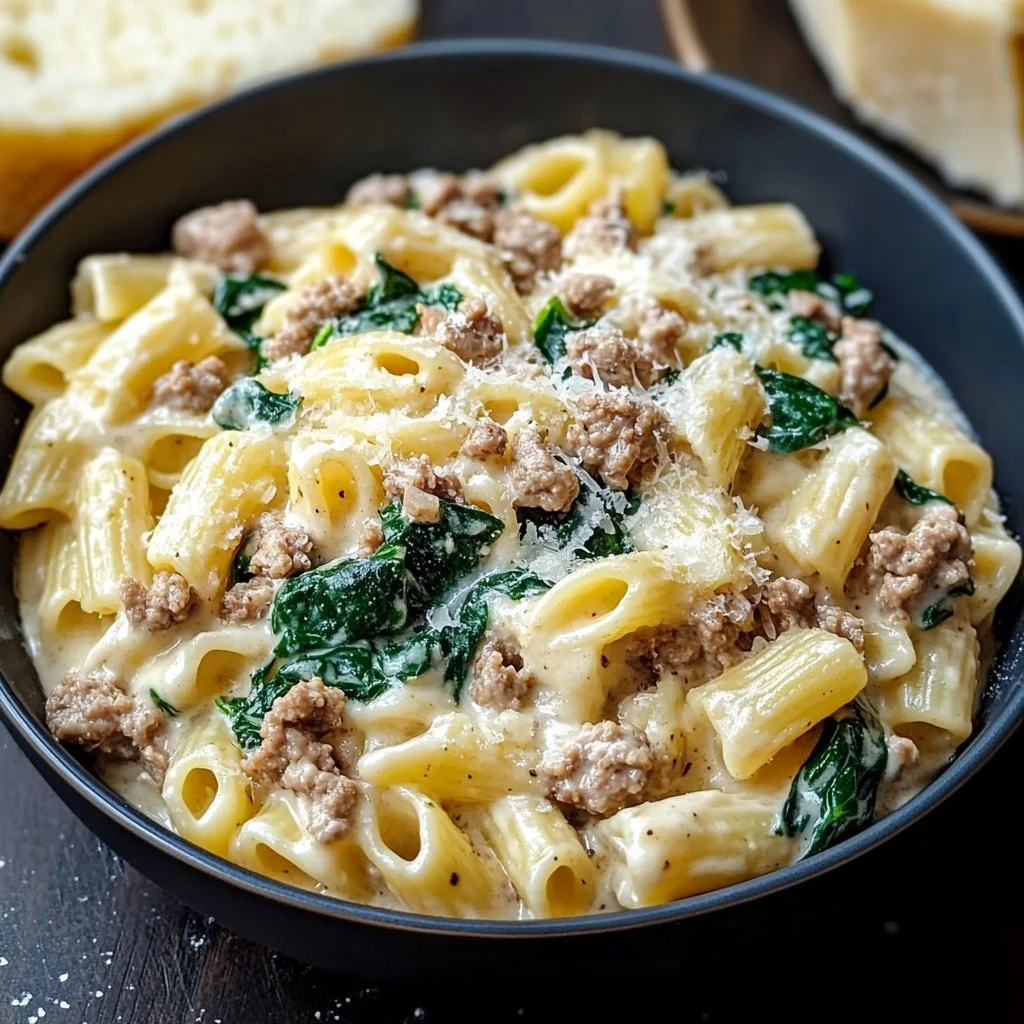 Creamy Ground Turkey Spinach Pasta