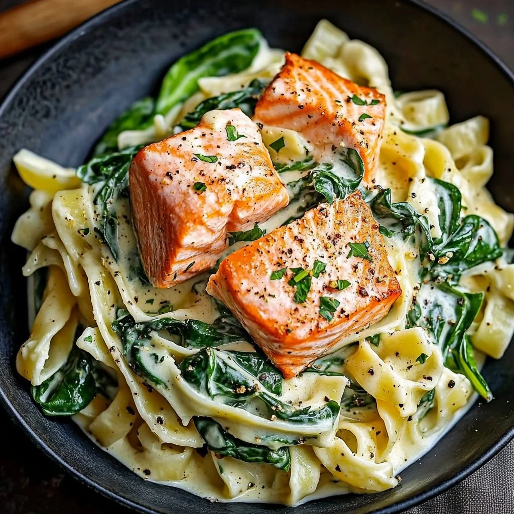 Creamy Spinach Pasta with Salmon