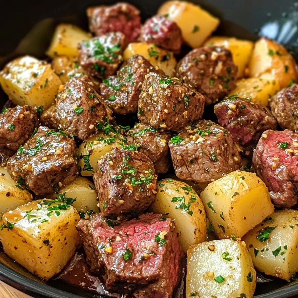 Crock Pot Garlic Butter Steak Bites & Potatoes