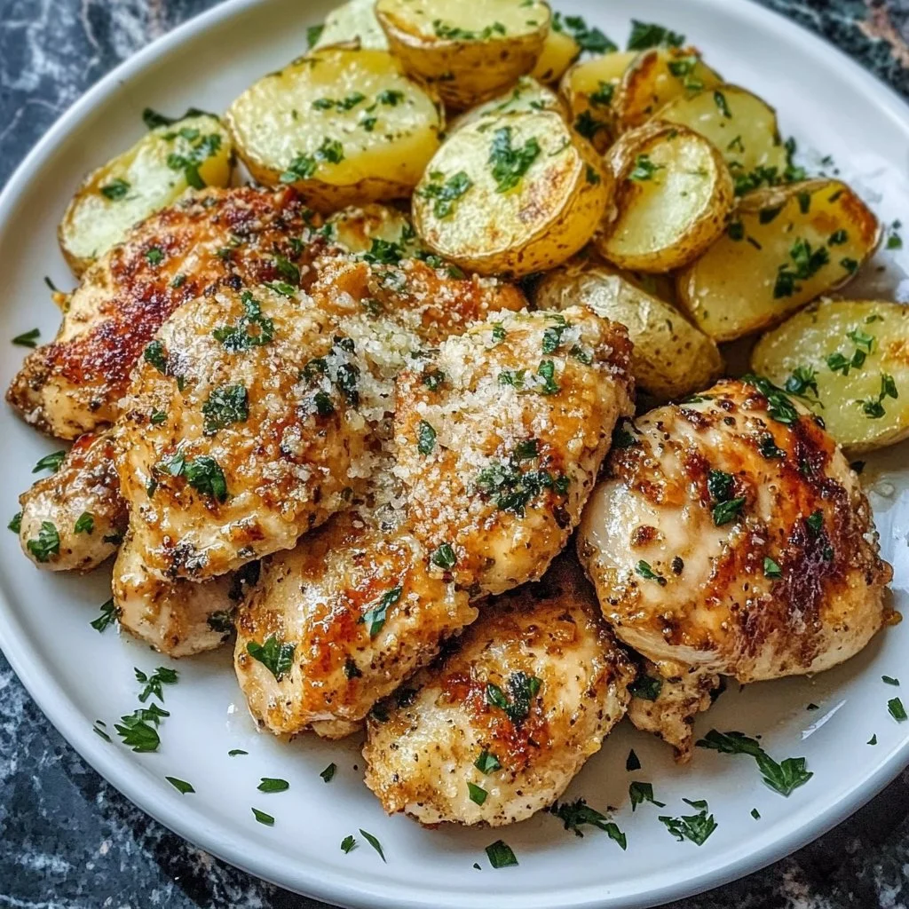 Garlic Butter Parmesan Chicken Thighs & Potatoes