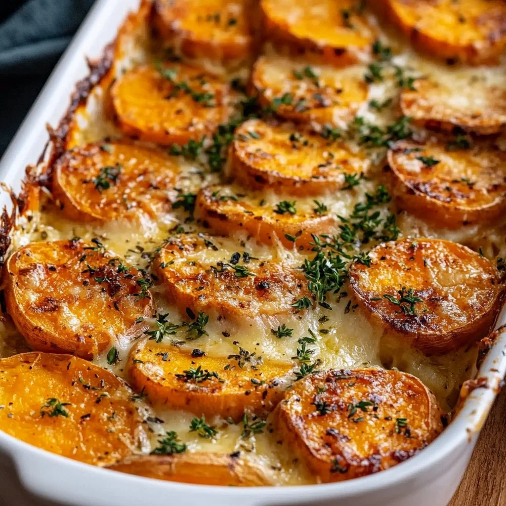 Garlic Scalloped Sweet Potatoes