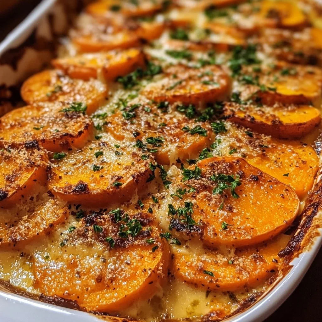 Garlic Scalloped Sweet Potatoes
