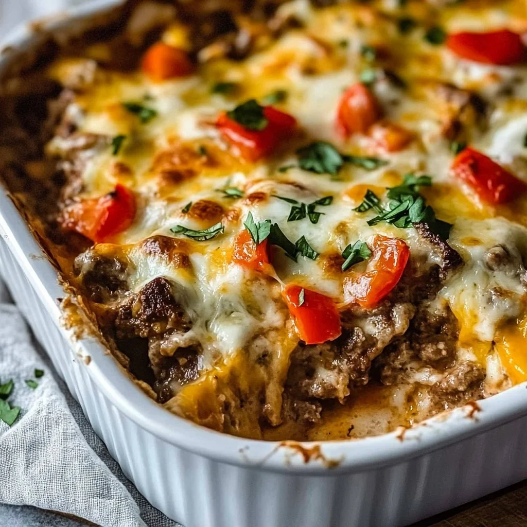 Low Carb Philly Cheesesteak Casserole