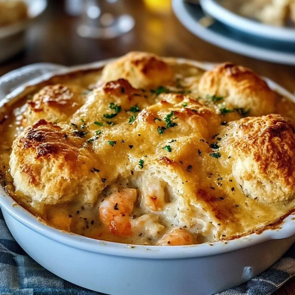 Seafood Pot Pie with Cheddar Bay Biscuits