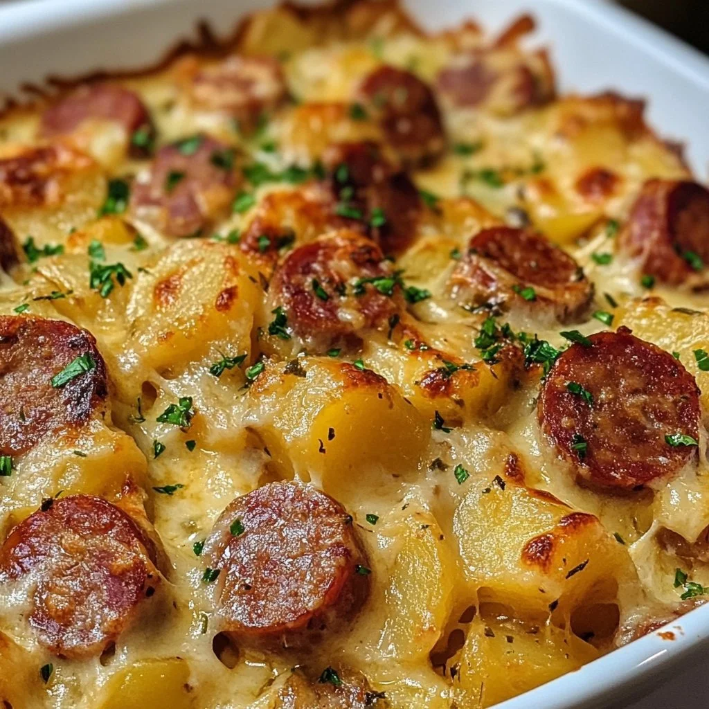 Kielbasa Sausage Cheesy Potato Casserole