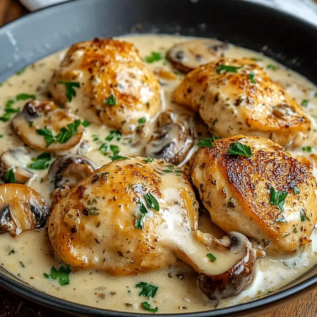 Creamy Garlic Mushroom Chicken Thighs