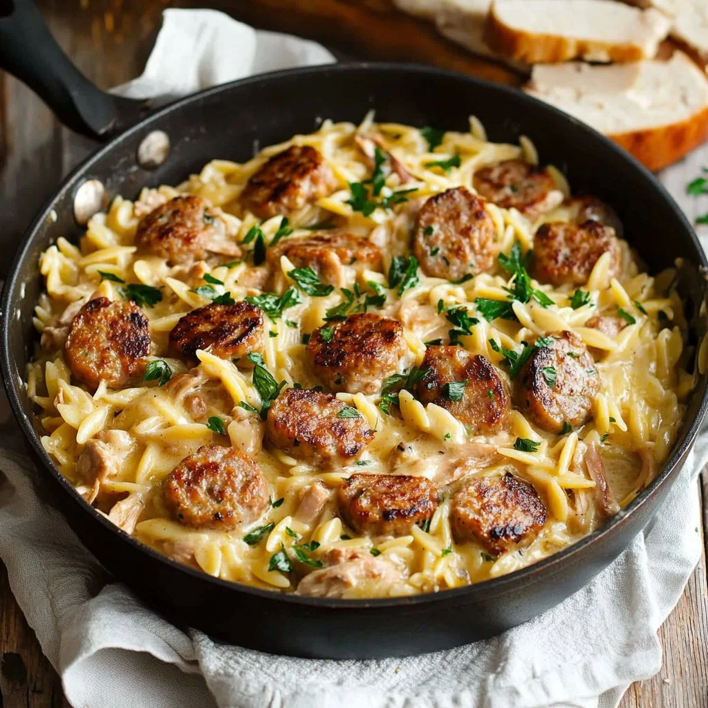 Creamy Chicken Sausage Orzo : A One-Pan Meal