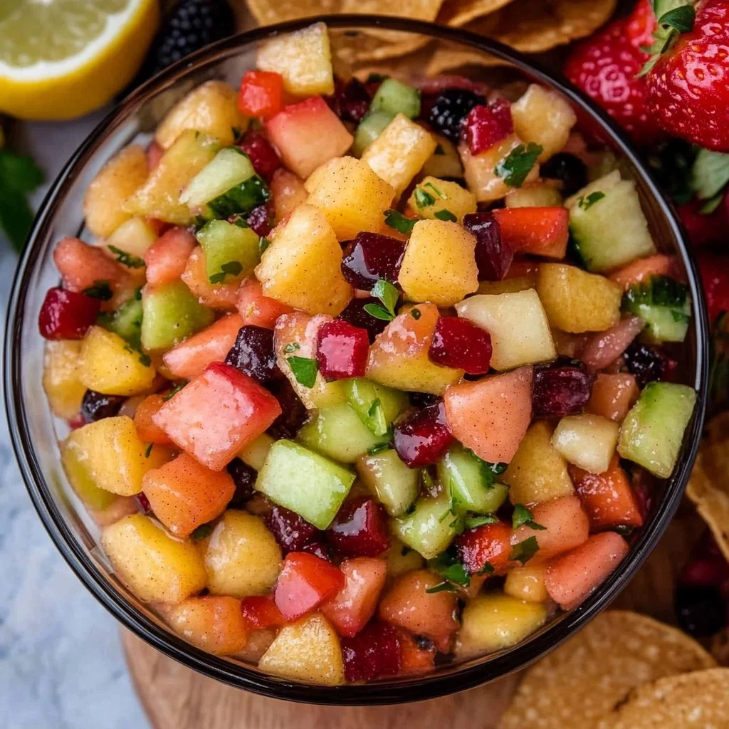 Fruit Salsa with Cinnamon Sugar Tortilla Chips