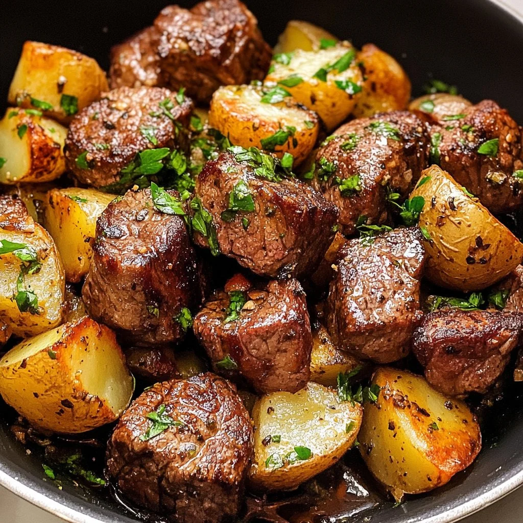 Garlic Butter Steak Bites and Potatoes