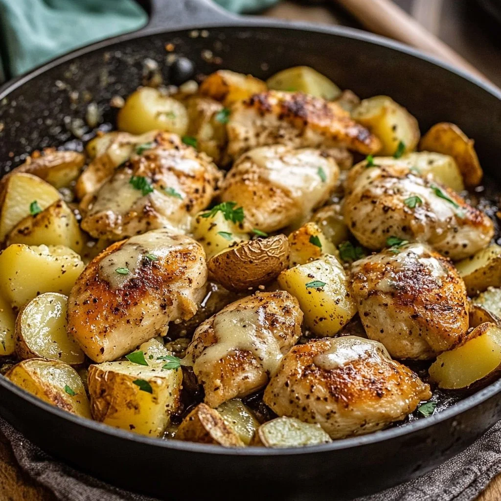 Garlic Parmesan Chicken and Potatoes Skillet