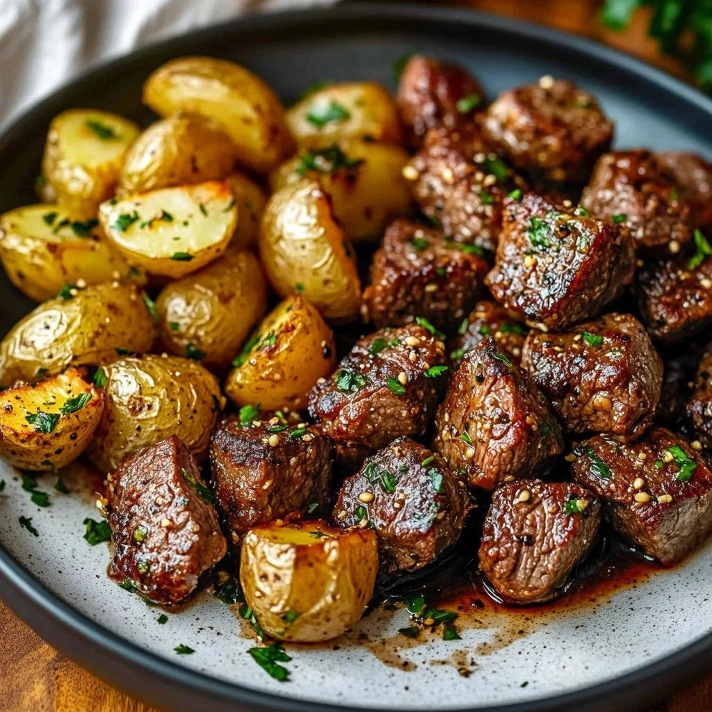Garlic Steak Bites and Potatoes
