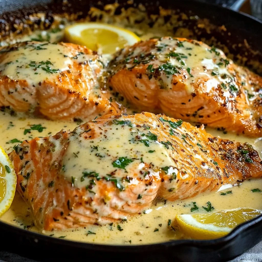 Baked Salmon with Lemon Butter Cream Sauce