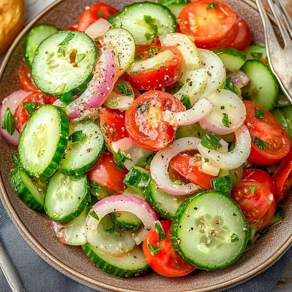 Marinated Cucumber Tomato and Onion Salad