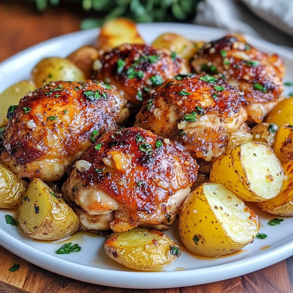 Crispy Garlic Butter Parmesan Chicken Thighs Recipe with Perfect Roasted Potatoes
