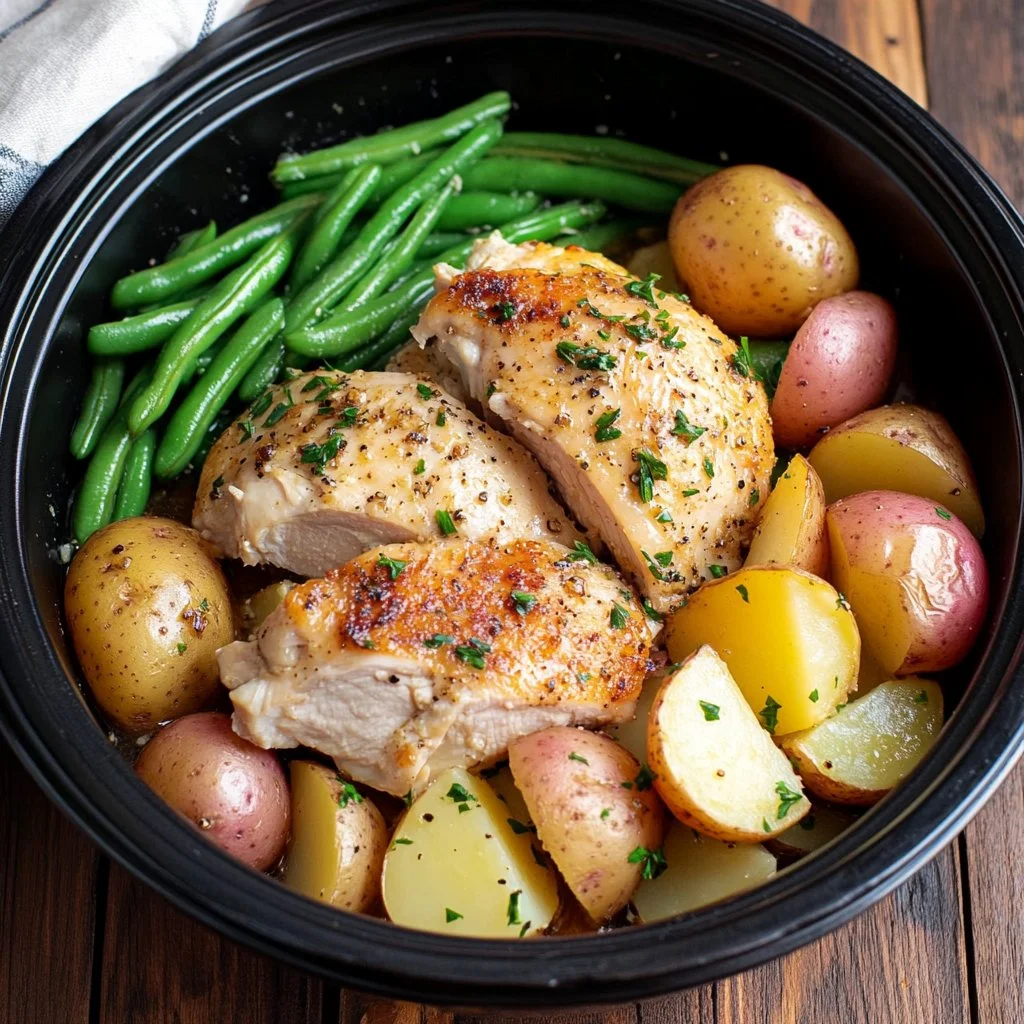 Slow Cooker Seasoned Chicken, Potatoes and Green Beans
