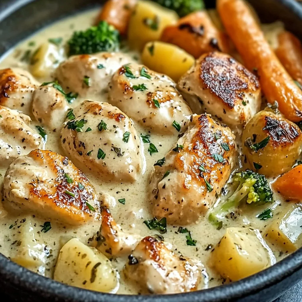 Slow Cooker Creamy Garlic Chicken and Veggies