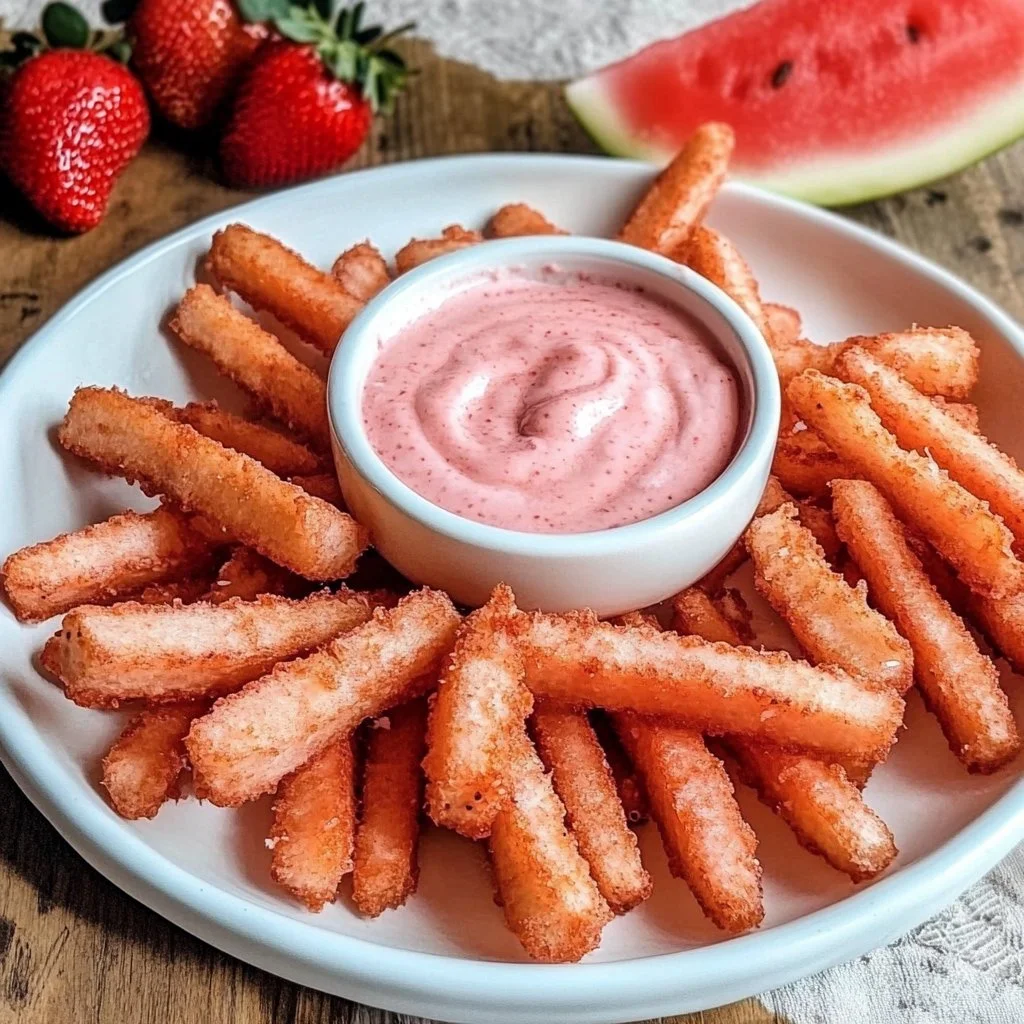 TikTok Watermelon Fries with Strawberry Yogurt Dip