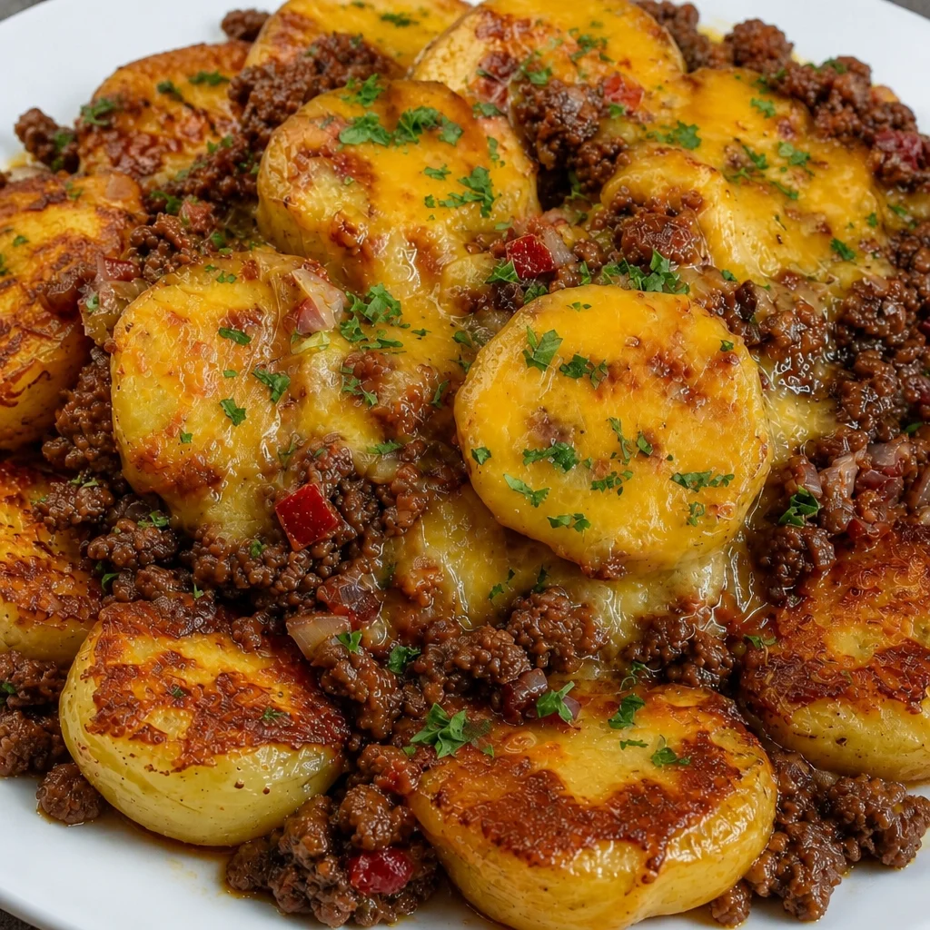 Cheesy Ground Beef and Potatoes Skillet