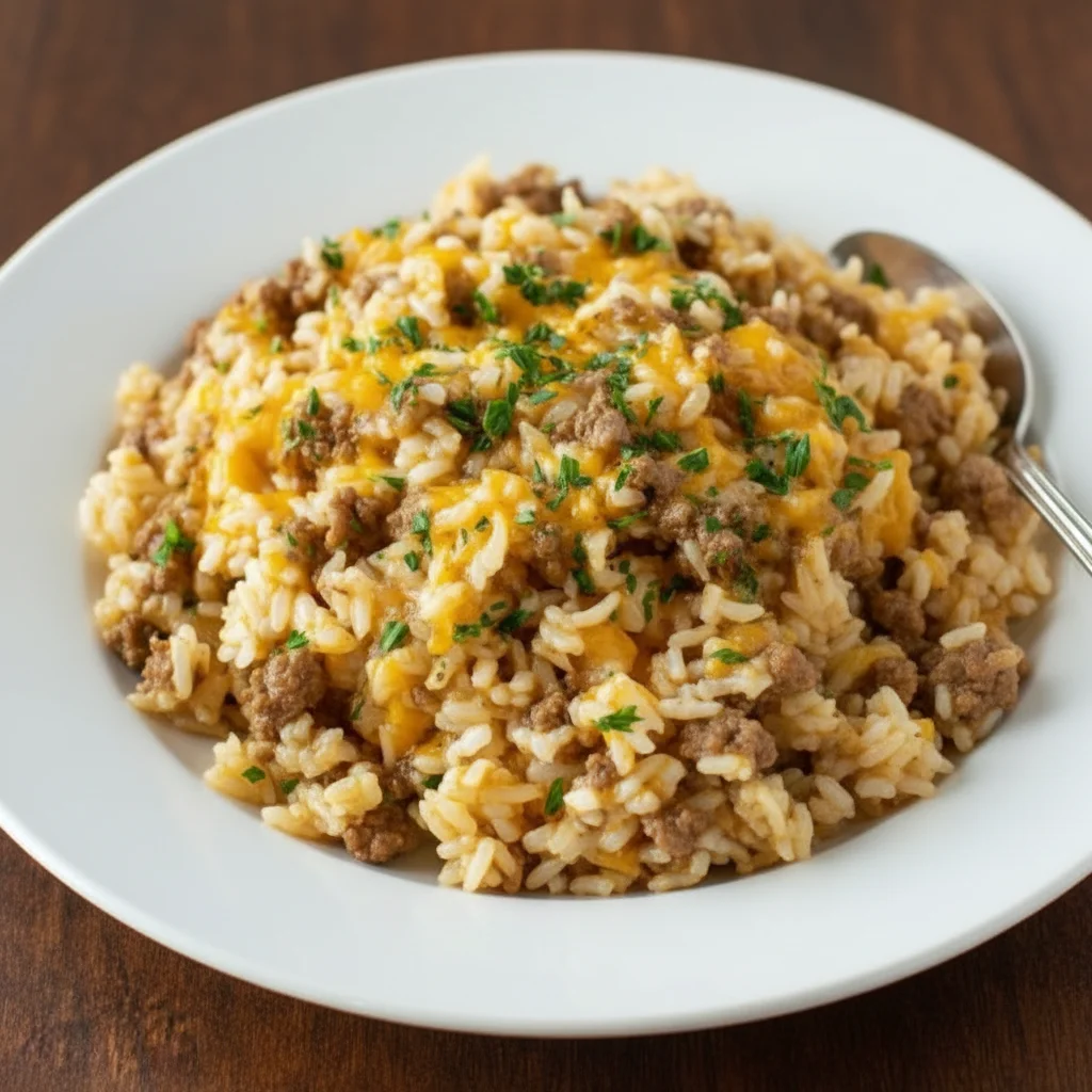 Cheesy Ground Beef and Rice Casserole