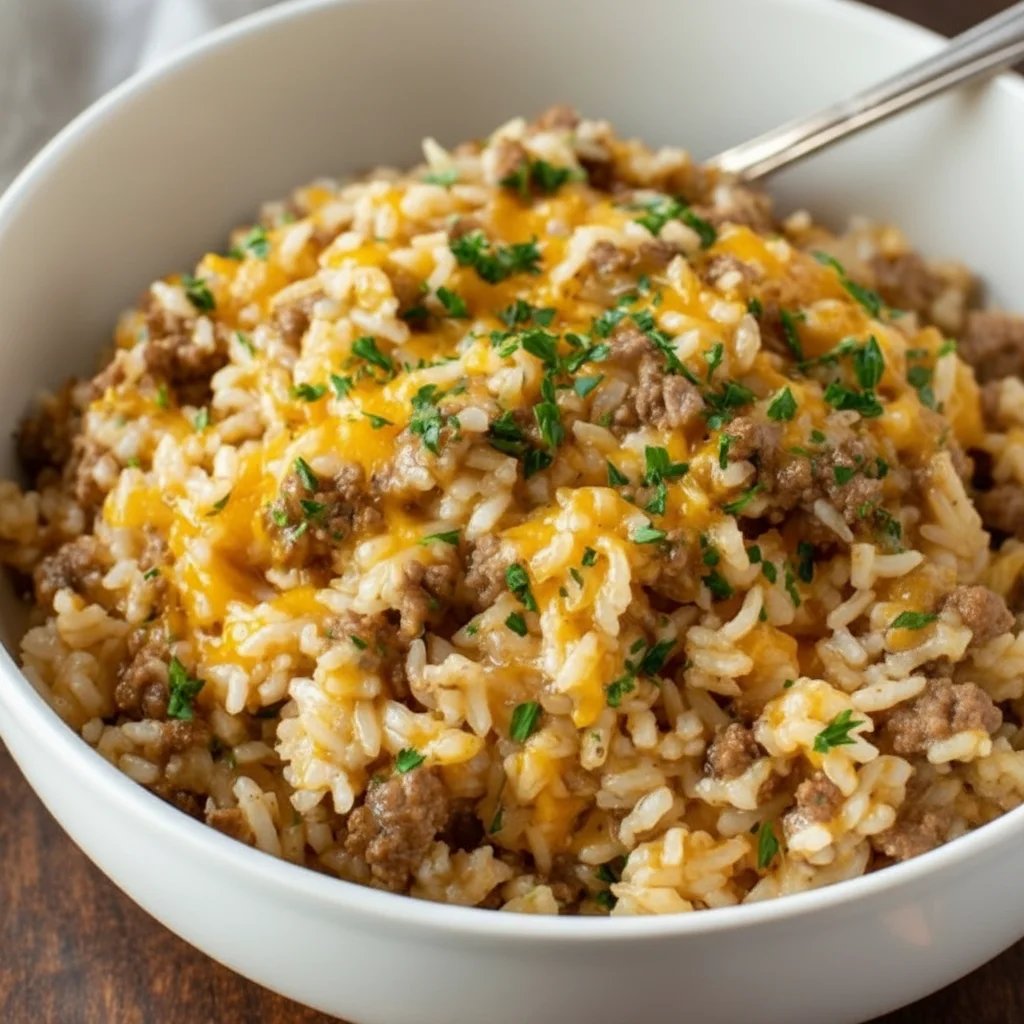 Cheesy Beef Rice Bake