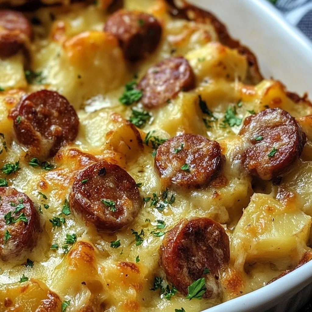 Kielbasa Sausage Cheesy Potato Casserole