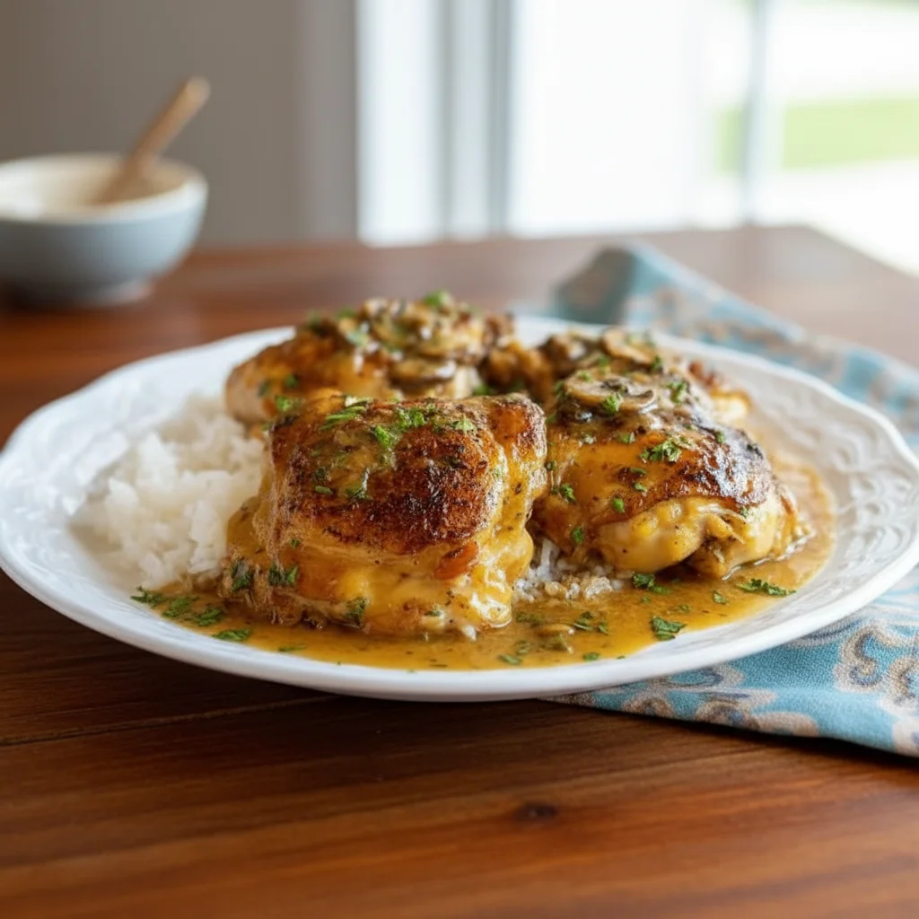 Easy Crockpot Chicken Thighs with Creamy Gravy