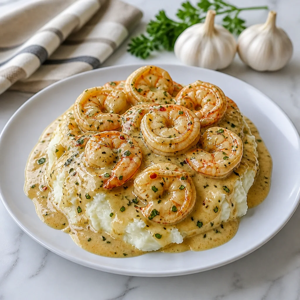 Creamy Garlic Shrimp Over Mashed Potatoes
