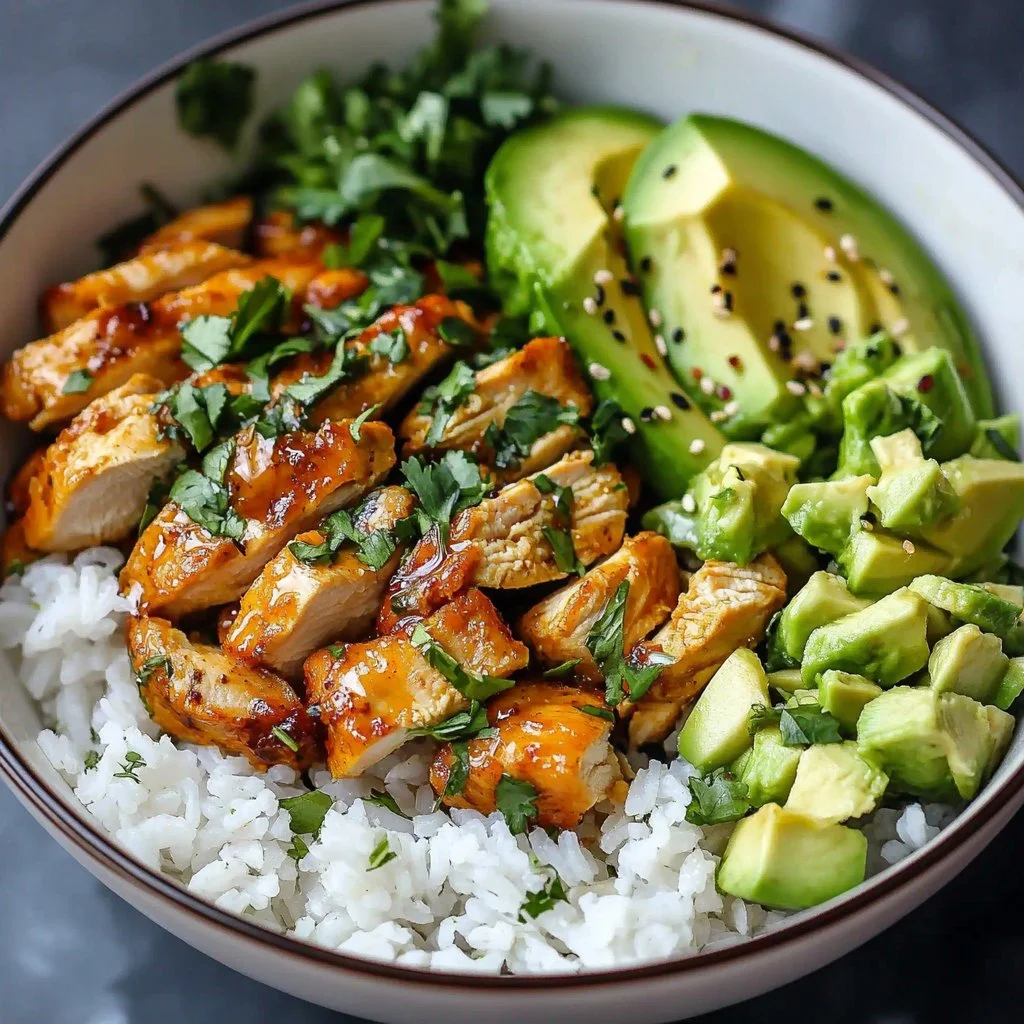 Honey Lime Chicken &amp; Avocado Rice Bowl – High Protein Healthy Dinner Idea