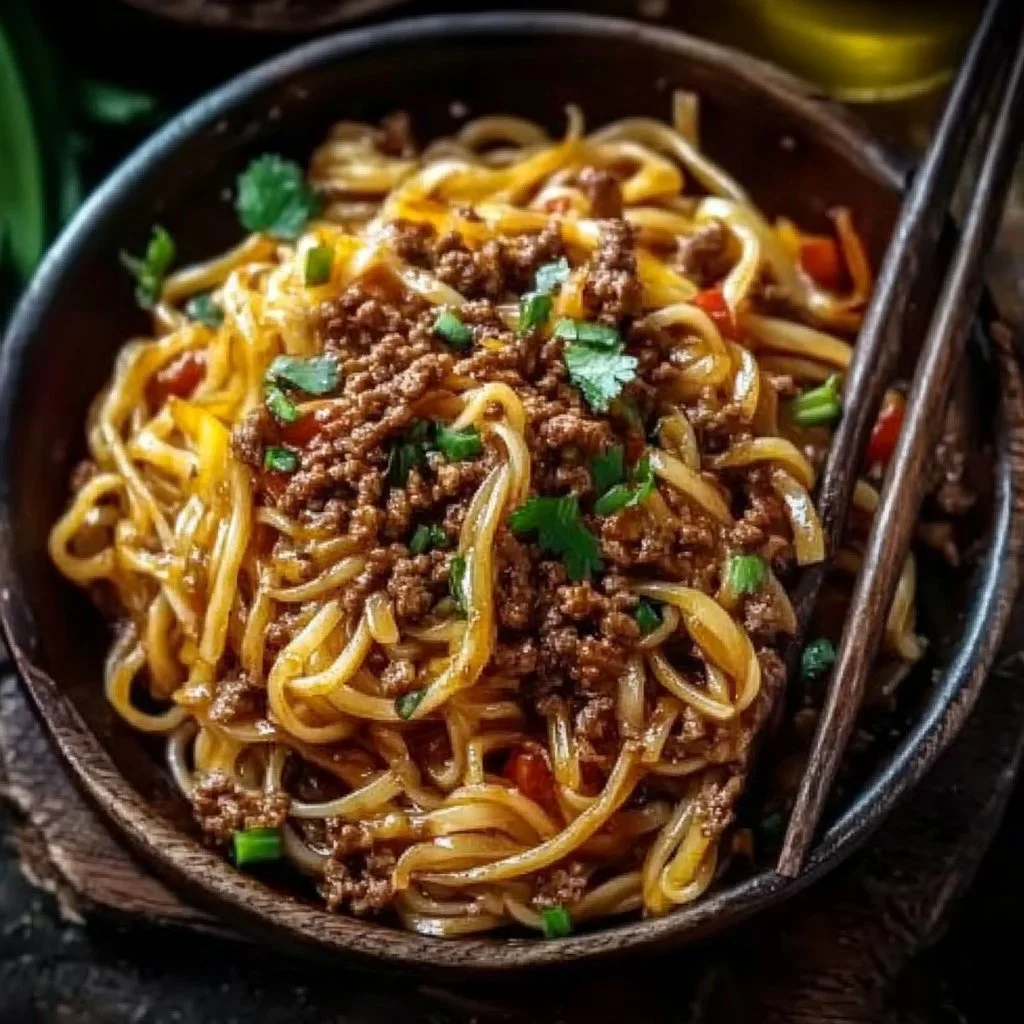 Easy Mongolian Ground Beef Noodles Recipe 