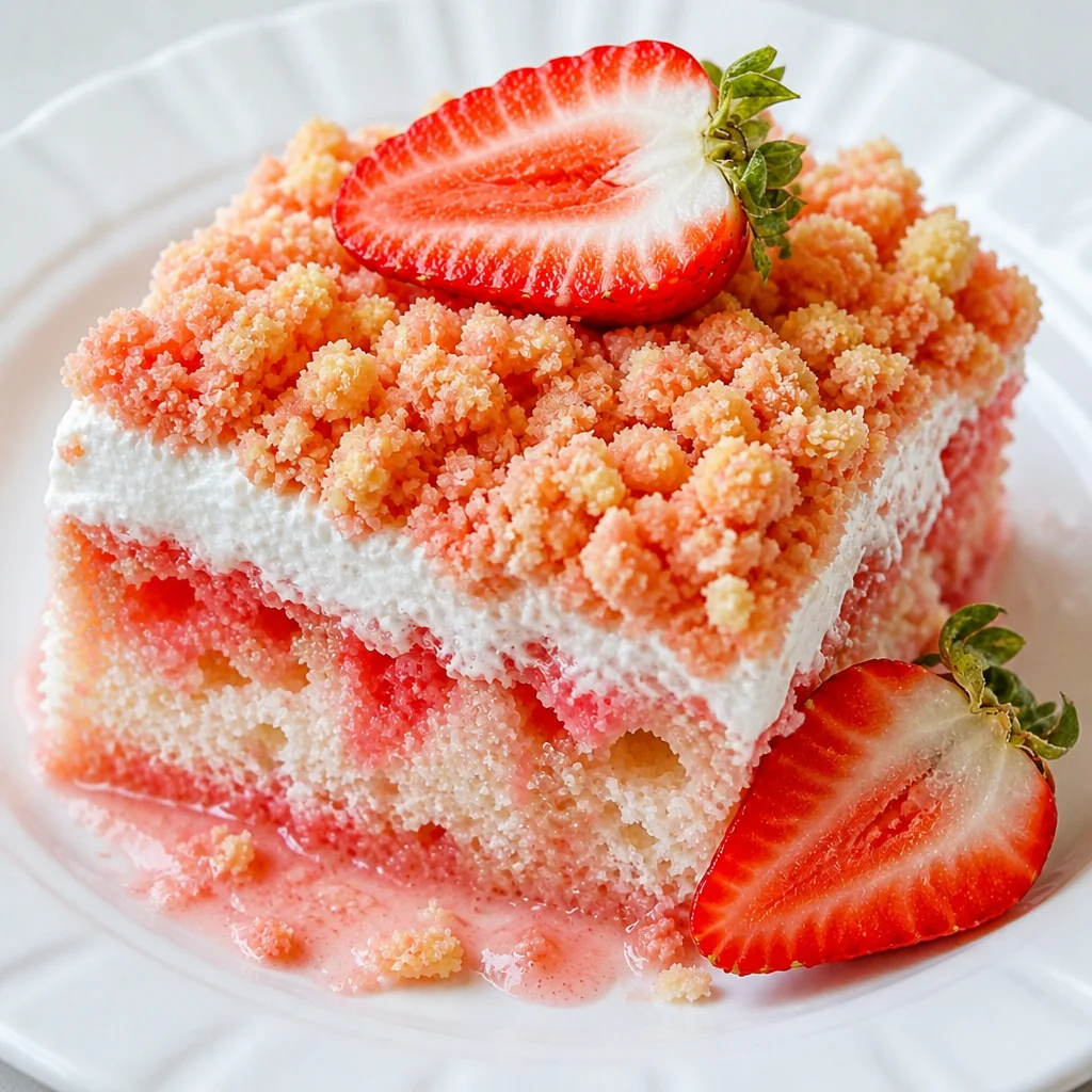 Strawberry Crunch Poke Cake