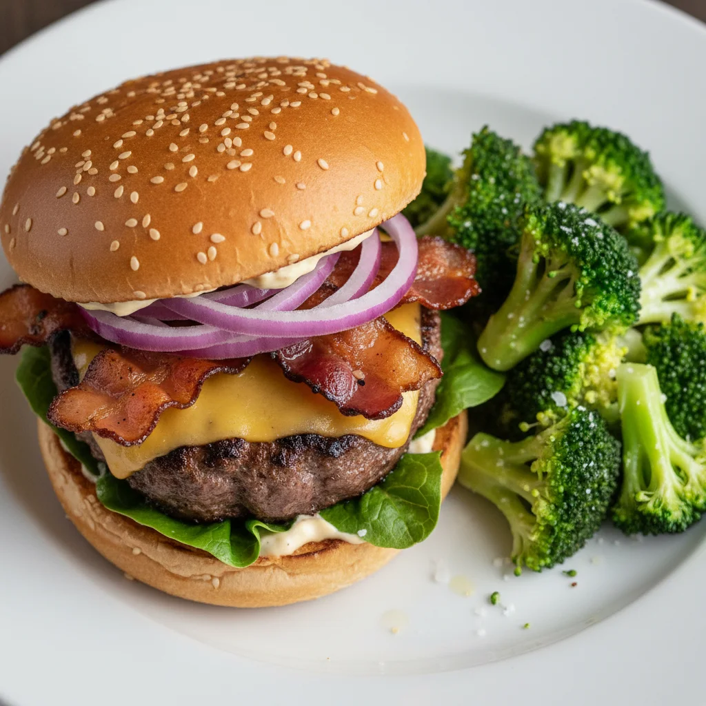 Delicious Hamburger with Broccoli
